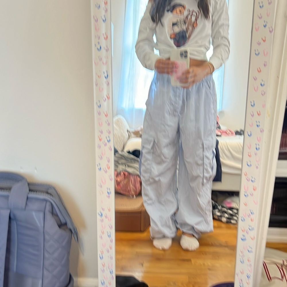 aerie light blue linen cargo pants